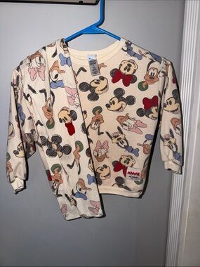 Disney Mickey and Friends Cream Sweatshirt with Multicolor Character Faces